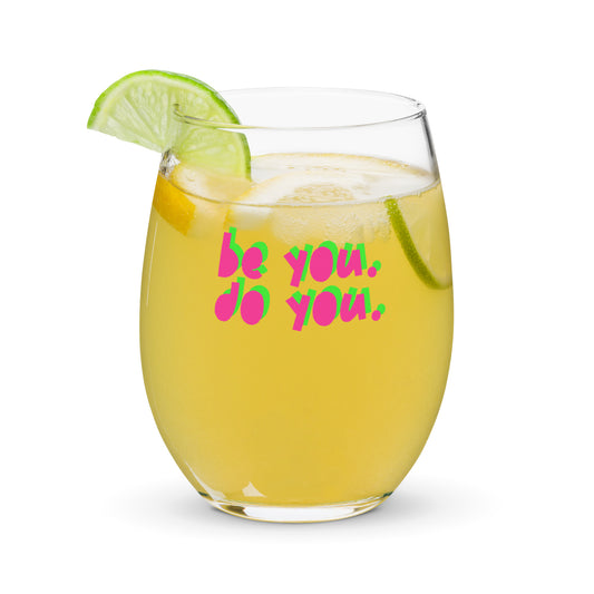 BYDY - Hot Pink/Lime Green Logo - Stemless wine glass